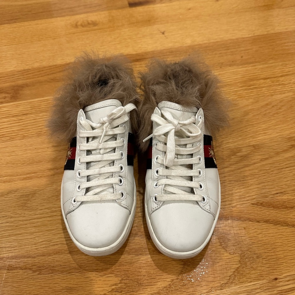 Authentic Gucci Ace Sneakers with Fur size 5